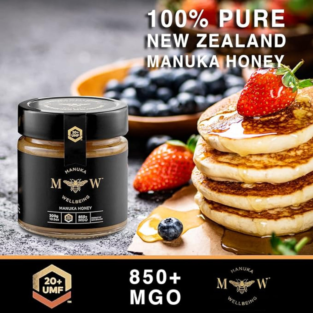 MANUKA WELLBEING Premium Manuka Honey, New Zealand Finest  - UMF 20+, MGO 850+, 300g