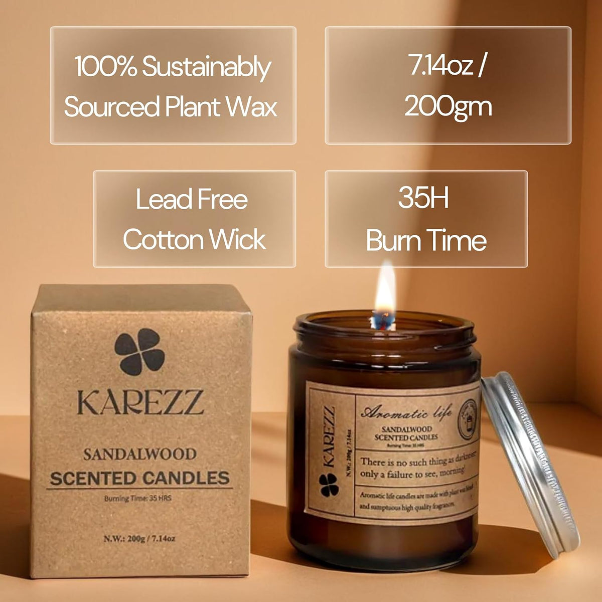 Sandalwood Plant Wax Scented Candle - Cotton Wick
