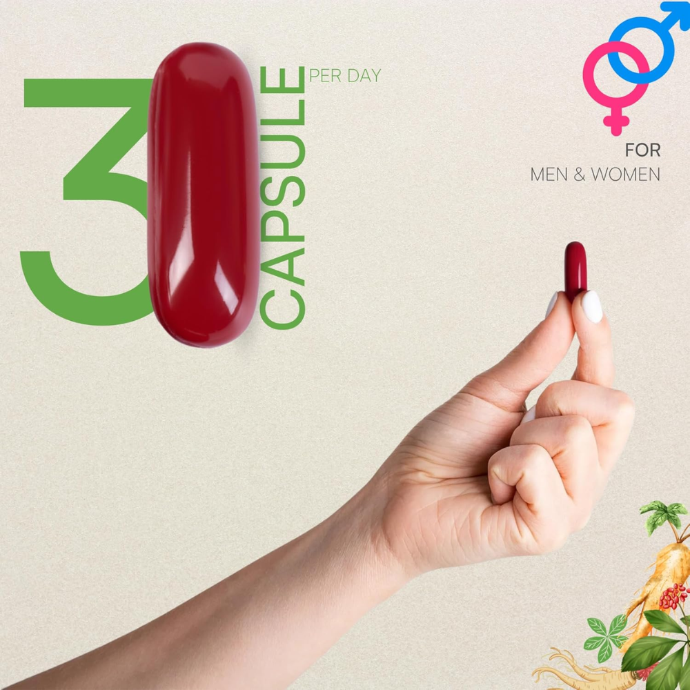Korean Red Ginseng 830mg Capsules - Caffeine Free, Gluten Free, 120 Capsules