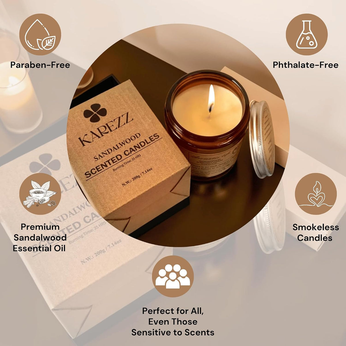Sandalwood Plant Wax Scented Candle - Cotton Wick