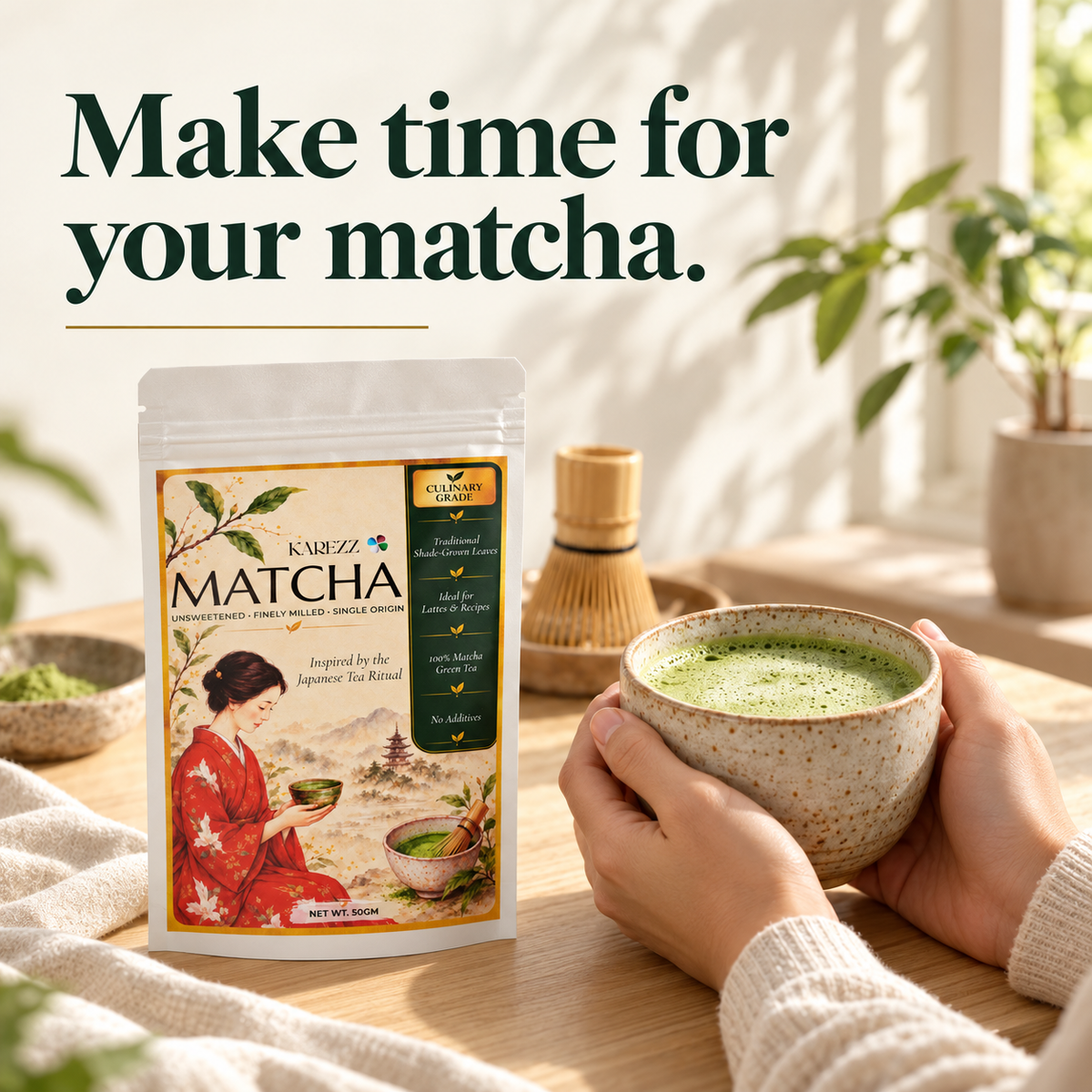 KAREZZ , Matcha Green Tea Powder, Eurofins Tested, Culinary AAA Grade, 50 g