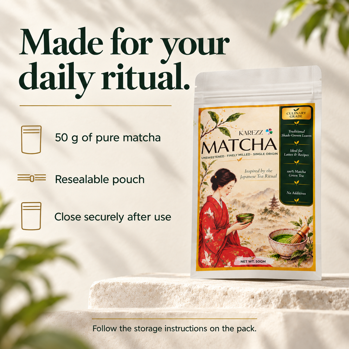 KAREZZ , Matcha Green Tea Powder, Eurofins Tested, Culinary AAA Grade, 50 g